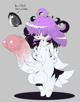 balls big_balls big_penis blind blush disability genitals hair huge_penis humanoid_genitalia humanoid_penis hyper hyper_genitalia hyper_penis long_penis male multicolored_penis navel open_mouth penis purple_hair small_but_hung solo text two_tone_penis young macop canid canine mammal 2018 english_text hi_res