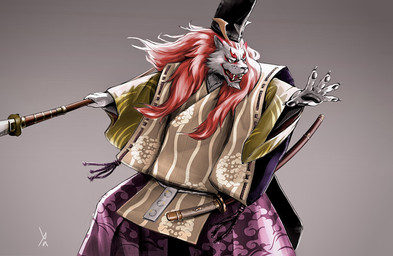 5_fingers anthro asian_clothing biped claws clothed clothed_anthro clothed_male clothing east_asian_clothing eboshi fangs fighting_pose finger_claws fingerpads fingers fur gesture headgear headwear holding_melee_weapon holding_object holding_polearm holding_weapon humanoid_hands japanese_clothing kariginu katana looking_aside male male_anthro melee_weapon naginata pattern_clothing pawpads polearm pose print_clothing scabbard simple_background solo standing sword teeth three-quarter_view weapon whisker_spots white_body white_fur wide_sleeves 8aaccoo canid canine fox mammal 2023 digital_media_(artwork) hi_res portrait signature three-quarter_portrait