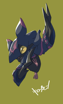 anthro black_body black_fur cloak clothing cowl flying fur male pupils sharp_teeth solo teeth unusual_pupils wings yellow_eyes tartare_tatin bandai_namco digimon digimon_beatbreak chiropmon digimon_(species) absurd_res hi_res