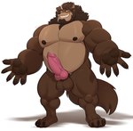 animal_genitalia animal_penis anthro balls beard belly big_pecs big_penis bodily_fluids brown_body brown_fur brown_hair canine_genitalia canine_penis dark_nipples erection facial_hair fur genital_fluids genitals hair knot looking_at_viewer male musclegut muscular muscular_anthro muscular_male nipples nude open_mouth overweight overweight_male pecs penis simple_background smile solo sparkles teeth white_background yellow_eyes same22shark mythology shimy_(shimynsfw) canid canine canis mammal mythological_canine mythological_creature werecanid werecanine werecreature werewolf wolf hi_res