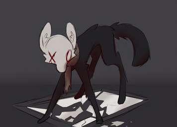 ambiguous_gender back_tuft black_body black_fur broken_mirror cheek_tuft digitigrade facial_tuft feral fluffy fluffy_tail fur inner_ear_fluff long_legs mostly_nude multicolored_body multicolored_fur red_eyes scarf scarf_only simple_background skinny slim solo symbol-shaped_eyes tail toony tuft two_tone_body two_tone_fur white_head x_eye =djoyk= sleepi canid canine deer demon domestic_cat felid feline felis fox hybrid mammal dark_theme digital_drawing_(artwork) digital_media_(artwork) hi_res