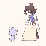 1:1 339_gohan animated anthro bedding blanket clothing coat duo espurr floating fur generation_6_pokemon grey_body grey_fur human humor lab_coat male mammal nintendo no_sound pokemon pokemon_(species) pokemon_professor professor_augustine_sycamore short_playtime telekinesis topwear webm