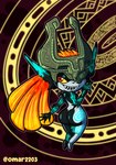 armor big_butt breasts butt female hair headgear headgear_only helmet helmet_only looking_back not_furry nude orange_hair rear_view red_eyes short_stack small_breasts smile solo teeth yellow_sclera omar2203 nintendo the_legend_of_zelda twilight_princess midna humanoid imp twili absurd_res hi_res