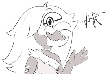 1_eye beak dialogue female hair smile solo teal-owl cartoon_network steven_universe centipeetle alien alien_humanoid animal_humanoid arthropod arthropod_humanoid corrupted_gem gem_(species) humanoid insect insect_humanoid nephrite_(gem_species) 3:2 pictographics