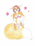 anthro bra clothing female hand_in_panties hand_in_underwear masturbation panties simple_background solo star tail underwear vaginal vaginal_masturbation white_background calolily canid canine fennec_fox fox mammal true_fox 2010 hi_res