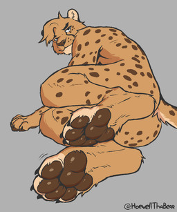anthro athletic athletic_anthro athletic_male brown_body brown_fur brown_pawpads brown_spots butt feet foot_focus fur glistening glistening_pawpads grey_background hindpaw looking_at_viewer lying male male_anthro markings monotone_background nude_anthro nude_male on_side orange_body orange_fur pawpads paws presenting presenting_pawpads side_view simple_background solo spots spotted_body spotted_fur spotted_markings tail tan_body tan_fur text howellthabear cheetah felid feline mammal aliasing artist_name binary_drawing cel_shading colored digital_drawing_(artwork) digital_media_(artwork) full-length_portrait portrait restricted_palette shaded