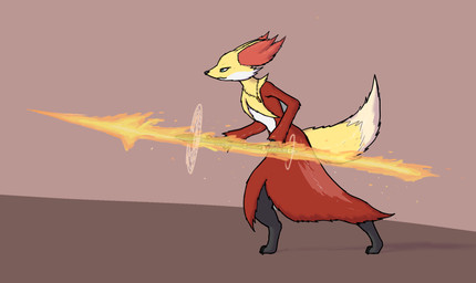 ambiguous_gender anthro black_body black_fur blue_eyes cheek_tuft dipstick_tail elemental_manipulation facial_tuft fire fire_manipulation fur holding_melee_weapon holding_object holding_polearm holding_spear holding_weapon inner_ear_fluff jewelry magic magic_user magic_wand magic_weapon markings melee_weapon narrowed_eyes necklace necklace_only nude nude_ambiguous nude_anthro polearm pseudo_clothing red_body red_fur red_inner_ear_fluff solo spear tail tail_markings tuft weapon yellow_body yellow_fur harker_(artist) nintendo pokemon delphox generation_6_pokemon pokemon_(species) hi_res