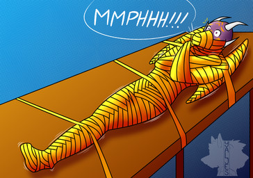 anthro asphyxiation bound breath_play gag gagged kidnapping male mummification muzzle_(object) muzzled purple_body snout solo strapped tape wings_tied yaljes mythology wilcanyx dragon mythological_creature mythological_scalie scalie