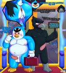 anthro anus balls being_watched big_butt big_penis blush blush_lines blush_marks butt butt_grab cutaway dialogue duo genitals group hand_on_butt holding_object holding_sign looking_at_another male male/male nipples penis sign slightly_chubby slightly_chubby_male suitcase murderdroid_(artist) brawl_stars supercell_(company) crow_(brawl_stars) mr.p_(brawl_stars) avian bird absurd_res hi_res