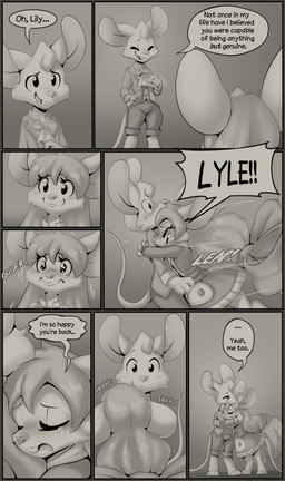 4_fingers 4_toes anthro blush blush_lines bodily_fluids border bow_ribbon bow_tie buckteeth clothed clothed_anthro clothed_female clothed_male clothing cravat crying dialogue digitigrade duo eyelashes feet female fingers flustered fully_clothed fully_clothed_anthro fully_clothed_female fully_clothed_male gaslighting grey_border hair happy hug long_hair maid_uniform male male/female mouse_tail smile sniffle speech_bubble stockholm_syndrome tears tears_of_joy teeth text toes uniform muhny lily_(muhny) lyle_(muhny) mammal mouse murid murine rodent black_and_white comic english_text hi_res monochrome multiple_scenes
