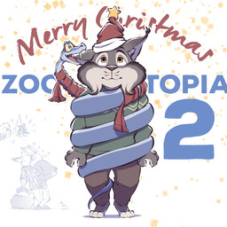 anthro blue_body blue_scales bottomwear brown_bottomwear brown_clothing brown_pants christmas_decorations clothed clothing ear_tuft fangs female feral fur green_clothing green_sweater green_topwear grey_body grey_fur holidays kiss_on_lips kissing long_ears male male/female mistletoe pants plant red_scarf scales scarf sweater tail teeth text topwear tuft yellow_eyes doraemonbasil christmas disney zootopia gary_de'snake judy_hopps nibbles_maplestick nick_wilde pawbert_lynxley felid feline lynx mammal pit_viper reptile scalie snake viper 2025 digital_media_(artwork) english_text