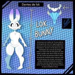anthro biography male smile solo teeth text tongue white_body white_eyes lokbunny17 lok_bunny lagomorph leporid mammal rabbit 1:1 hi_res model_sheet portuguese_text translated