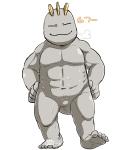 abs anthro barefoot biped breath eyes_closed feet hands_on_hips head_crest humanoid_feet male musclegut muscular muscular_anthro muscular_male navel nude pecs plantigrade smile solo walking hisashino nintendo pokemon generation_1_pokemon machop pokemon_(species) 5:6