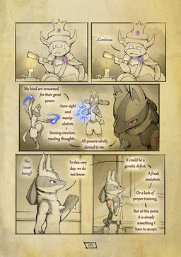 anthro arm_tattoo biped candle chest_spike dialogue fur hand_spike inside light male open_mouth page_number pouch_(clothing) red_eyes red_tattoo spikes spikes_(anatomy) sunlight tail tattoo text truescorn nintendo pokemon pokemon_mystery_dungeon spike_chunsoft asche_(truescorn) generation_2_pokemon generation_4_pokemon lucario pokemon_(species) slowking 2026 absurd_res comic english_text hi_res huge_filesize