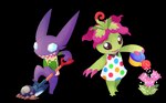 ambiguous_gender clothed clothing digging dress duo flower fossil green_body holding_object open_mouth plant purple_body shift_dress shirt shovel simple_background standing teeth tools topwear transparent_background unidentified_fossil_(animal_crossing) water watering watering_can tamarinfrog animal_crossing bandai_namco digimon nintendo pokemon digimon_(species) generation_3_pokemon palmon pokemon_(species) sableye 2020 alpha_channel crossover