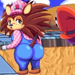 ambiguous_gender anthro big_butt butt duo female female_focus solo_focus anyplant088 animal_crossing mario_bros nintendo super_mario_64 sable_able eulipotyphlan hedgehog mammal shyguy 1:1 hi_res