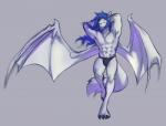 4_toes abs anthro black_nose blue_hair feet grey_background hair male membrane_(anatomy) membranous_wings simple_background solo toes wings gonewiththefart canid canine hybrid mammal digital_media_(artwork)