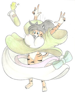 anthro big_breasts breasts clothing female genitals micro nipples shrinking simple_background size_transformation solo transformation vulva wardrobe_malfunction white_background mattythemouse camissa_(mattythemouse) felid mammal pantherine tiger