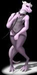 anthro bottomwear clothed clothing collar crossdressing dancewear embarrassed femboy legwear male pink_body pink_skin purple_eyes simple_background skirt solo thigh_highs tutu benign_light savra_rodochrous scalie