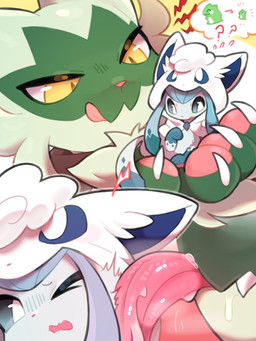 ambiguous_feral ambiguous_gender anthro blue_body blue_fur claws duo extreme_size_difference feral fur green_body green_fur imminent_vore kemono larger_ambiguous licking licking_another licking_lips micro paws pink_tongue size_difference smaller_ambiguous smaller_feral tongue tongue_out white_body white_fur tianhua nintendo pokemon substitute_doll canid canine eeveelution felid feline floragato generation_4_pokemon generation_9_pokemon glaceon mammal pokemon_(species) 3:4 hi_res