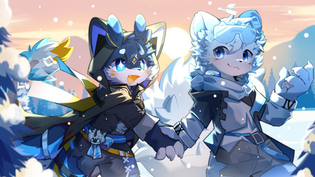 4_fingers anthro belt biped blue_body blue_eyes blue_fur blush blush_lines clothing coat cute_fangs day duo eyewear eyewear_on_head fangs fingers fluffy fluffy_tail fur goggles goggles_on_head hand_holding inner_ear_fluff kemono male multicolored_body multicolored_fur open_mouth open_smile outside paws scarf smile snow snowing sparkles sparkling_eyes sun tail teeth topwear tuft white_body white_fur winter hlg7777 mythology dragon furred_dragon furred_scalie mythological_creature mythological_scalie scalie 16:9 2026 cel_shading digital_drawing_(artwork) digital_media_(artwork) shaded wallpaper widescreen