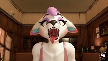 anthro bodily_fluids clothing dress eyeshadow female fur hair makeup mouth_shot office open_mouth pink_eyes pink_eyeshadow pink_hair saliva saliva_string throat tongue tongue_out uvula white_body white_fur redblast animal_crossing nintendo diana_(animal_crossing) deer mammal 16:9 3d_(artwork) digital_media_(artwork) widescreen