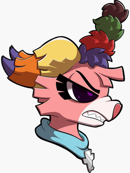 angry collar cross eyelashes female fur horn pinata pink_body pink_fur solo dunewulff mythology scp_foundation scp-956 animate_inanimate equid equine living_pinata mammal mythological_creature mythological_equine unicorn 3:4
