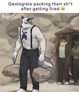 5_fingers angry anthro barefoot biped black_nose bottomwear brown_body brown_eyebrows brown_fur brown_skin clothed clothing coat collared_shirt countershading crossed_arms dress_shirt emoji eyebrows facial_hair facial_markings feet fingers floppy_ears fur green_eyes grey_body grey_scales grey_skin group hair half-closed_eyes hands_behind_back hat head_markings headgear headwear holding_object leg_markings looking_at_another male mane marble markings mask_(marking) multicolored_body multicolored_fur narrowed_eyebrows narrowed_eyes neck_tuft necktie pants rock scales serious shirt socks_(marking) standing suspenders tail tan_body tan_fur text toes topwear trio tuft unimpressed white_body white_fur white_sclera murizy echo_(series) echo_project the_smoke_room beckett_moore gregory_briggs jim_sterling_(the_smoke_room) canid canine canis collie domestic_dog fox gila_monster helodermatid herding_dog lizard mammal pastoral_dog reptile rough_collie scalie sheepdog 2025 colored digital_drawing_(artwork) digital_media_(artwork) english_text hi_res meme shaded watermark