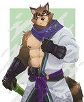 5_fingers abs anthro biceps blind claws disability eye_scar facial_scar fingers humanoid_hands male muscular muscular_anthro muscular_male pecs scar solo standing its_stardog epic_games fortnite hajime_(fortnite) canid canine mammal raccoon_dog tanuki 2025 absurd_res colored hi_res