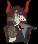 anthro biped black_body black_fur bone chair feet fur furniture hair hindpaw male mane multicolored_body multicolored_fur multicolored_hair multicolored_tail muscular muscular_anthro muscular_male paws sitting skull skull_accessory solo tail throne jecsh hades_(game) asmodegan canid canine demon fox hybrid mammal absurd_res alpha_channel hi_res