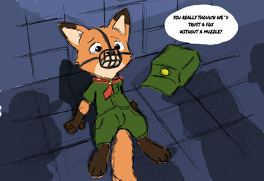 anthro barefoot bodily_fluids boy_scout brown_body brown_fur clothed clothing countershading crying dialogue feet fully_clothed fur group hat headgear headwear high-angle_view humiliation male muzzle_(object) muzzled sad scout_uniform shadow shirt simple_background sketchy solo_focus speech_bubble tears text topwear uniform young young_anthro chicomaster disney zootopia nick_wilde canid canine fox mammal red_fox true_fox absurd_res english_text hi_res sketch