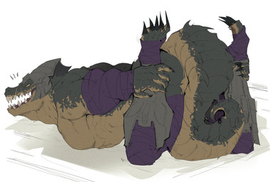 ankle_grab anthro armor bandage bent_legs butt claws clothed clothing convenient_censorship countershading feet green_body hands_behind_back holding_leg leg_grab looking_back lying male on_front open_mouth partially_clothed rear_view scales simple_background solo tail tail_between_legs tail_censorship teeth thick_tail three-quarter_view toe_claws toes w-stretch_pose white_background na1su league_of_legends riot_games tencent renekton crocodile crocodilian reptile scalie 2026 digital_media_(artwork) hi_res sketch