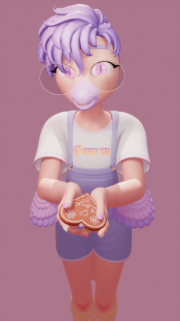 anthro cookie feathers food hair heart_(marking) looking_at_viewer male markings offering_to_viewer pink_eyes pink_hair smile solo heresy_sfm goodbye_volcano_high ko_op_(game_developer) sage_(gvh) dinosaur dromaeosaurid microraptor prehistoric_species reptile saurischian scalie theropod 3d_(artwork) 9:16 digital_media_(artwork) hi_res trans_(lore) trans_man_(lore)