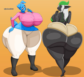 anthro belly big_breasts big_butt bikini bikini_top black_body black_fur blue_body blue_fur boots bottomwear breasts butt clothing curvy_figure eyelashes female footwear fur hair hand_on_hip hotpants huge_breasts huge_butt huge_hips huge_thighs hyper hyper_breasts hyper_butt hyper_hips hyper_thighs looking_at_viewer looking_back looking_back_at_viewer seductive shoes shorts simple_background slightly_chubby standing swimwear thick_thighs tongue tongue_out two-piece_swimsuit voluptuous white_hair wide_hips jonhexelleirr bovid canid canine canis caprine domestic_dog mammal sheep hi_res shaded simple_shading