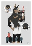 anthro border electronics male muscular muscular_anthro muscular_male portable_music_player selfie shirtless_anthro shirtless_male white_border shikayoshi apple_inc. ipod canid canine canis dobermann domestic_dog mammal pinscher 2023 absurd_res hi_res