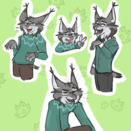 anthro blep bottomwear bow_tie clothing fur gesture green_background grey_body grey_fur hand_gesture humanoid_hands laugh looking_at_viewer male one_eye_closed pants pink_nose simple_background smile smiling_at_viewer solo suit_jacket sweater tail tongue tongue_out topwear v_sign whiskers wink winking_at_viewer yellow_eyes dolceclaws disney zootopia pawbert_lynxley canada_lynx felid feline lynx mammal 1:1 2025 digital_drawing_(artwork) digital_media_(artwork) english_description hi_res