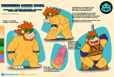 animal_genitalia animal_penis beard blue_eyes bracelet clothing color_swatch facial_hair fangs fishnet_clothing fishnet_topwear genitals gloves green_body green_scales green_skin hair handwear harness jewelry knot knotted_penis latex latex_clothing latex_gloves latex_handwear male muscular muscular_male nude orange_beard orange_facial_hair orange_hair penile_spines penis pole scales simple_background simple_coloring slit_penis smile spiked_bracelet spikes stated_homosexuality stated_sexuality string stripper stripper_clothes stripper_pole teeth text topwear tusks yellow_body yellow_scales ben_d_koopa benediktus_(artist) mario_bros nintendo benediktus_darius_koopa koopa scalie 2026 absurd_res english_text hi_res model_sheet shaded simple_shading watermark
