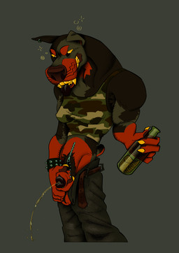 ambiguous_gender animal_genitalia anthro beverage bodily_fluids bubble clothed clothing crotch_zipper drunk drunk_bubble genital_fluids genitals holding_object holding_penis holding_sheath looking_down object_in_hand partially_clothed peeing penis penis_tip sheath solo substance_intoxication urine azaroteu canid canine canis dobermann domestic_dog mammal pinscher absurd_res hi_res