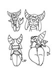 2_horns bibi_(o-den) bra butt clothing demon female heart_(marking) horn long_ears looking_at_viewer looking_back markings membrane_(anatomy) membranous_wings monochrome neck_tuft o-den open_mouth open_smile panties pupils rear_view small_pupils smile solo spade_tail succubus tail thick_thighs tuft underwear wide_hips wings