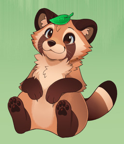 ambiguous_gender anthro brown_body brown_eyes brown_fur brown_nose brown_pawpads cheek_tuft chest_tuft facial_tuft fur inner_ear_fluff leaf leaf_on_head looking_up nude pawpads paws sitting smile solo tail tan_body tan_fur tuft whiskers feve canid canine mammal raccoon_dog tanuki colored digital_drawing_(artwork) digital_media_(artwork) full-length_portrait hi_res portrait shaded