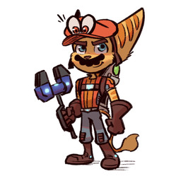 4_fingers anthro blue_eyes boots clothed clothing facial_hair fingers footwear fur gloves glowing group handwear hat headgear headwear holding_object holding_tool holding_weapon holding_wrench machine male melee_weapon mustache possession red_eyes shoes simple_background smile stripes tools topwear trio weapon wrench advos mario_bros nintendo ratchet_and_clank sony_corporation sony_interactive_entertainment super_mario_odyssey cappy_(mario) clank_(ratchet_and_clank) mario ratchet_(ratchet_and_clank) bonneter ghost lombax mammal robot spirit 1:1 crossover digital_media_(artwork) hi_res