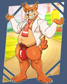 accessory anthro bulge clothed clothing detailed_bulge feet fur genital_outline gesture hair looking_at_viewer male navel necktie open_clothing open_topwear overweight overweight_anthro overweight_male penis_outline pubes shirt shrug simple_background solo tail thong topwear underwear dg254 bubsy_(series) bubsy_4d bubsy_bobcat bobcat felid feline lynx mammal absurd_res alpha_channel digital_media_(artwork) hi_res