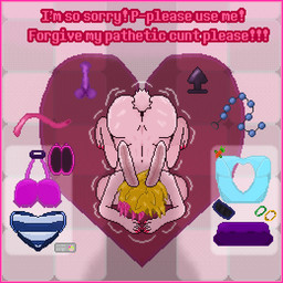 anthro bad_end blonde_hair blue_clothing border breasts butt clothing colored_nails defeat degradation dogeza female floor footwear hair heart_(marking) high_heels humiliation lying markings nails nude pink_body pink_border scared sex_toy shoes solo tile tile_floor underwear milkybun29 milky_rivas lagomorph mammal 1:1