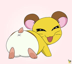 anus anus_only brown_body brown_fur butt butt_focus eyes_closed female female_feral feral fur logo presenting presenting_hindquarters simple_background smile smiling_at_viewer solo white_body white_fur x_anus young young_female young_feral pichu90 hamtaro_(series) penelope_(hamtaro) cricetid hamster mammal rodent artist_logo