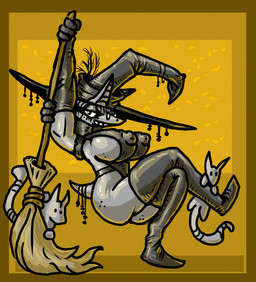 4_fingers accessory anthro armwear bent_legs big_breasts boots breasts broom butt cleaning_tool clothed clothed_anthro clothed_female clothing crossed_legs curvy_figure elbow_gloves eyelashes eyeliner eyewear female fingers footwear freckled_breasts freckled_butt freckles furgonomic_headwear furgonomics glasses glistening glistening_body glistening_clothing glistening_eyelids gloves grey_body grey_clothing grey_hair hair handwear hat headgear headwear holding_broom holding_cleaning_tool holding_object leaning_on_object legwear leotard long_eyelashes magic_user makeup neckwear nipple_outline pose raised_arm shoes short_tail side_boob simple_background sitting smile smiling_at_viewer solo tail tail_accessory teeth thigh_boots thigh_highs three-quarter_view wearing_glasses witch witch_hat yellow_background zhmernalt familiar steamfalish_witch 2025 digital_drawing_(artwork) digital_media_(artwork) hi_res portrait
