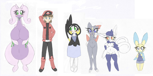 2_tails anthro anthrofied big_breasts blue_hair breast_size_difference breasts cleavage clothed clothed_anthro clothed_female clothed_human clothed_male clothing comparison dress featureless_breasts female flat_chested fur green_eyes grey_body grey_fur group hair happy huge_breasts lineup loli male membrane_(anatomy) multi_tail navel nude nude_anthro nude_female overalls patagium pokemorph red_eyes simple_background slime tail white_body white_fur yellow_body yellow_fur yellow_sclera young bit-small nintendo pokemon emolga generation_3_pokemon generation_5_pokemon generation_6_pokemon goodra human mammal meowstic meowstic_(female) minun pokemon_(species) rodent sciurid absurd_res hi_res line_art model_sheet