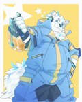 anthro belly big_belly black_nose clothed clothing humanoid_hands kemono male overweight overweight_male simple_background solo white_body ottyo_kope lifewonders live_a_hero yohack canid canine canis domestic_dog mammal 2023 4:5 hi_res