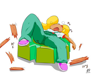 anthro blonde_hair blush bodily_fluids breasts clothing female footwear genital_fluids hair lying on_back open_mouth overalls shaking shirt shoes simple_background solo spread_legs spreading text topwear trembling vaginal_fluids wet wet_clothing white_background cottontail activision crash_bandicoot_(series) coco_bandicoot bandicoot mammal marsupial 2017 dated full-length_portrait hi_res japanese_text portrait translated