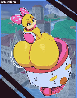 anthro big_butt blue_eyes butt female huge_butt koopa_clown_car lips lipstick looking_back makeup presenting presenting_hindquarters thick_lips yellow_body yellow_skin nitsuarts mario_bros nintendo koopaling wendy_o._koopa dragon_koopa koopa scalie 2026 digital_media_(artwork) hi_res pixel_(artwork)