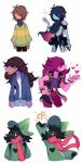 ambiguous_gender anthro bracelet clothed clothing eyewear female flat_chested fur glasses gloves handwear heart_symbol jewelry narrow_hips no_pupils scarf simple_background smile solo spiked_bracelet spikes teeth thin_thighs white_background charamells_(artist) deltarune undertale_(series) kris_(deltarune) ralsei susie_(deltarune) bovid caprine darkner goat human mammal reptile scalie 2018 absurd_res digital_media_(artwork) hi_res multiple_images pixel_(artwork)